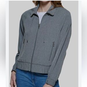 Calvin Klein Gray Lightweight Zip-Front Jacket Ruffle Hem Women’s S/M NWOT